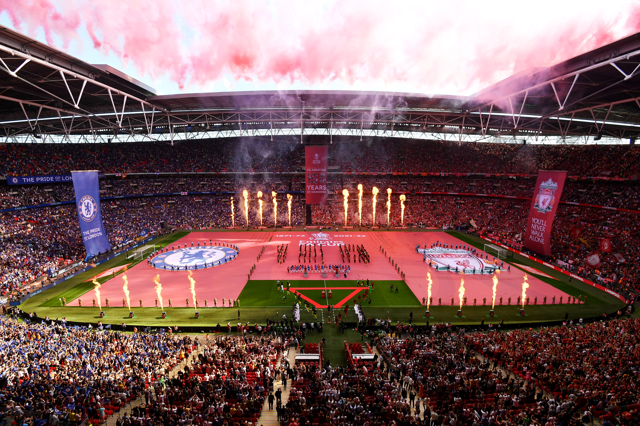 Pitch banner for FA Cup with fire