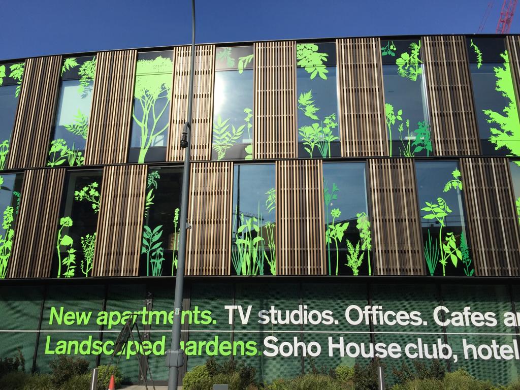 Office window graphics with nature details