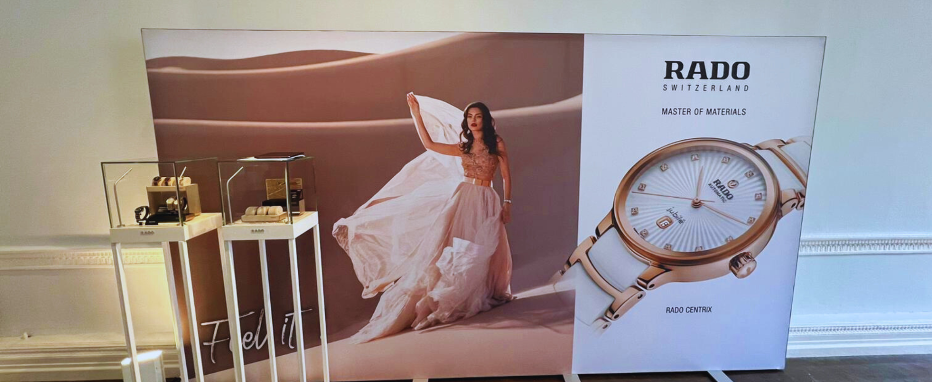 Rado freestanding graphics with watch display