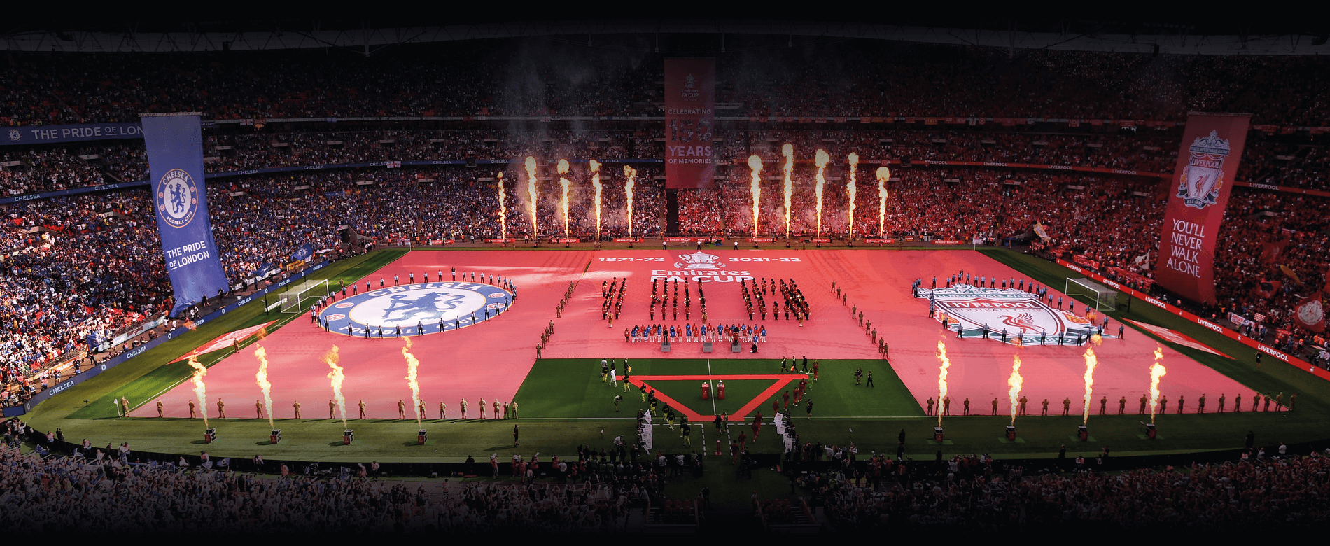 FA Cup Pitch Banner and Fire Show