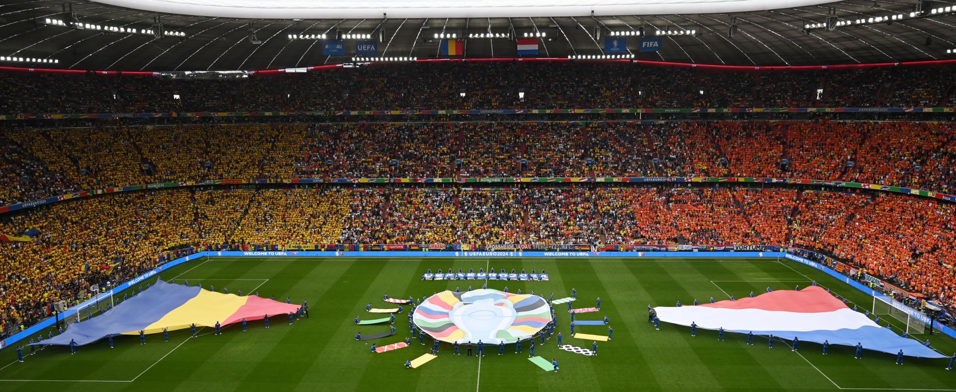 Romania v Netherlands Round of 16 - UEFA EURO 2024 - pitch experience branding