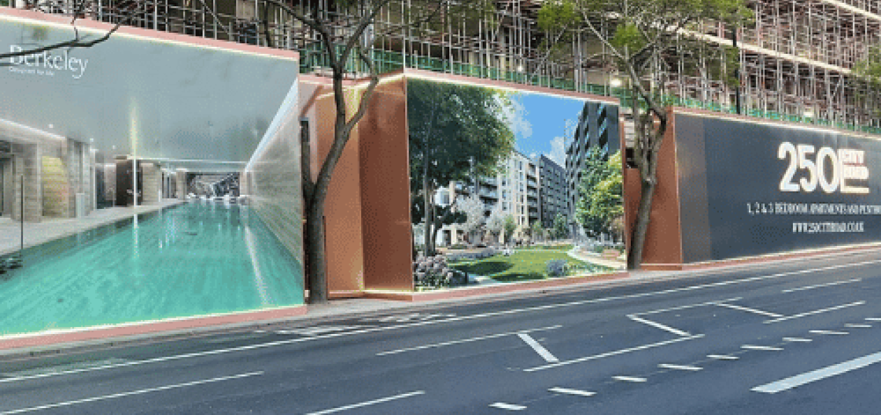 Construction hoarding with illuminated signage