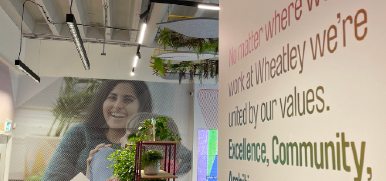 Wheatley House wall graphics with text about their values
