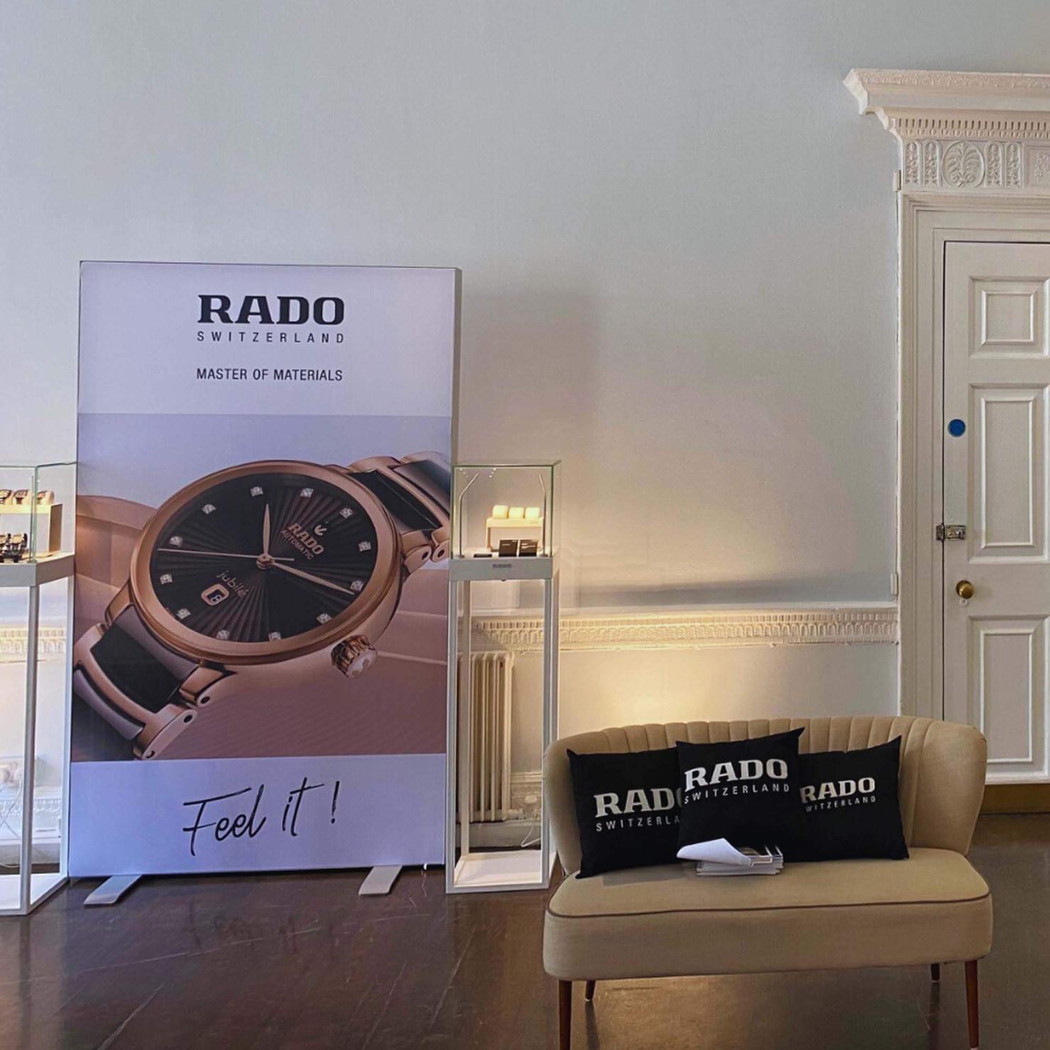 rado branded decor with watch retail displays