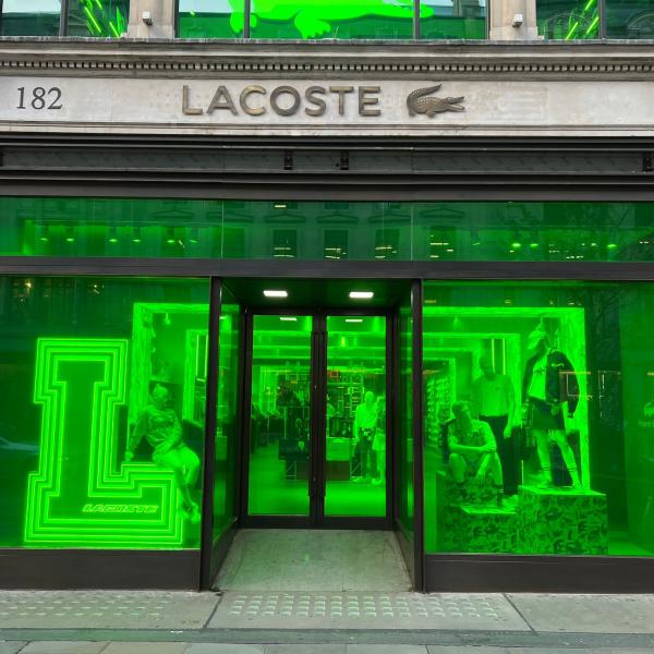 Lacoste on Regent Street with green window graphics
