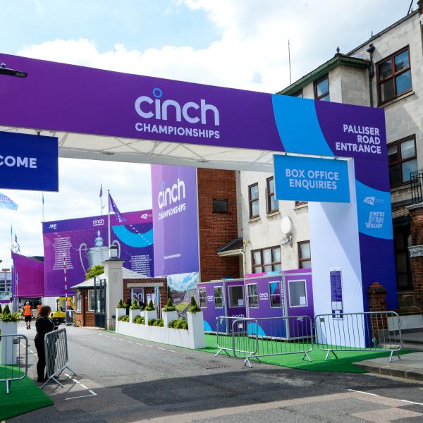 cinch branded entrance over road