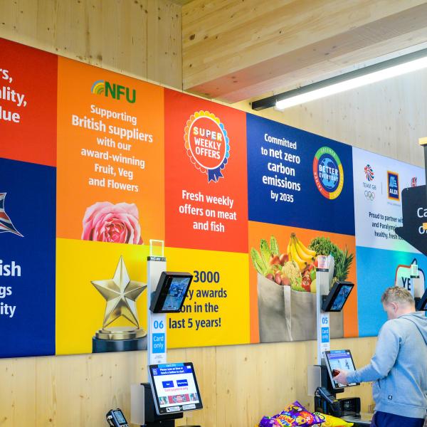 Wall graphics with Aldi's sustainable missions
