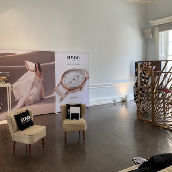 Rado retail graphics with bespoke rose gold frames