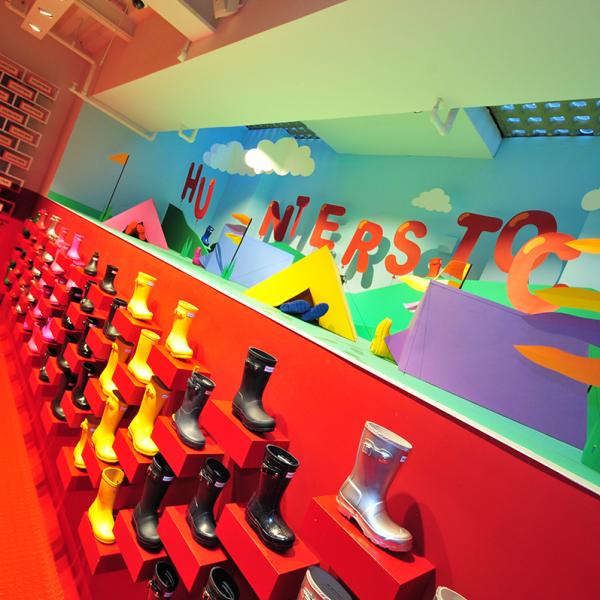 Colourful retail display for boots