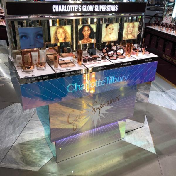 Charlotte's Glow Superstars retail display for makeup